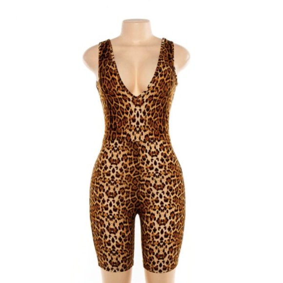 Sexy Vneck Biker Short Play Suit - Picture 2 of 5